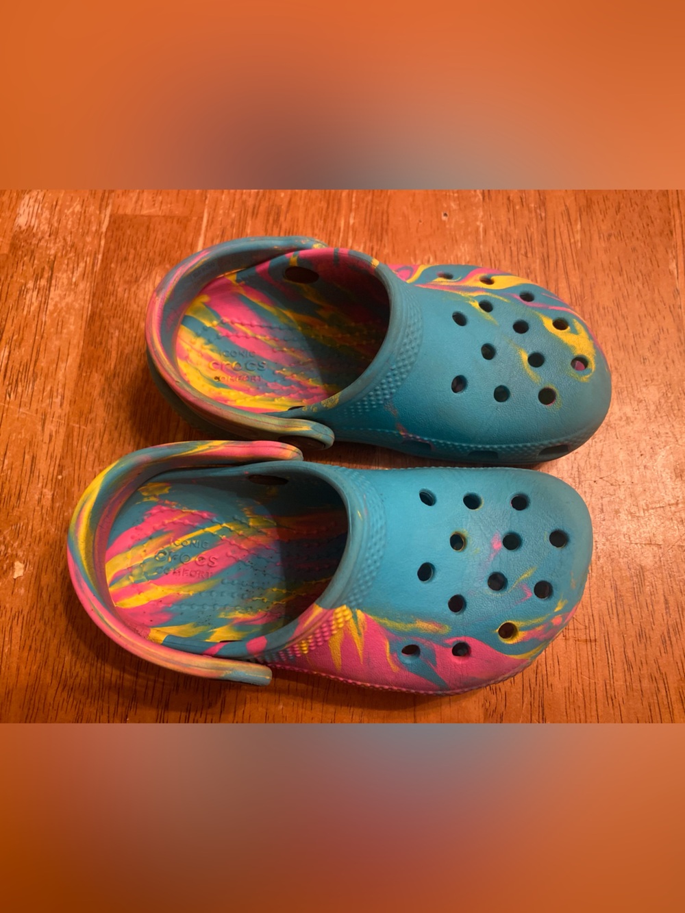 CROCS Kids Tie-Dye Clogs - Blue, Pink & Yellow